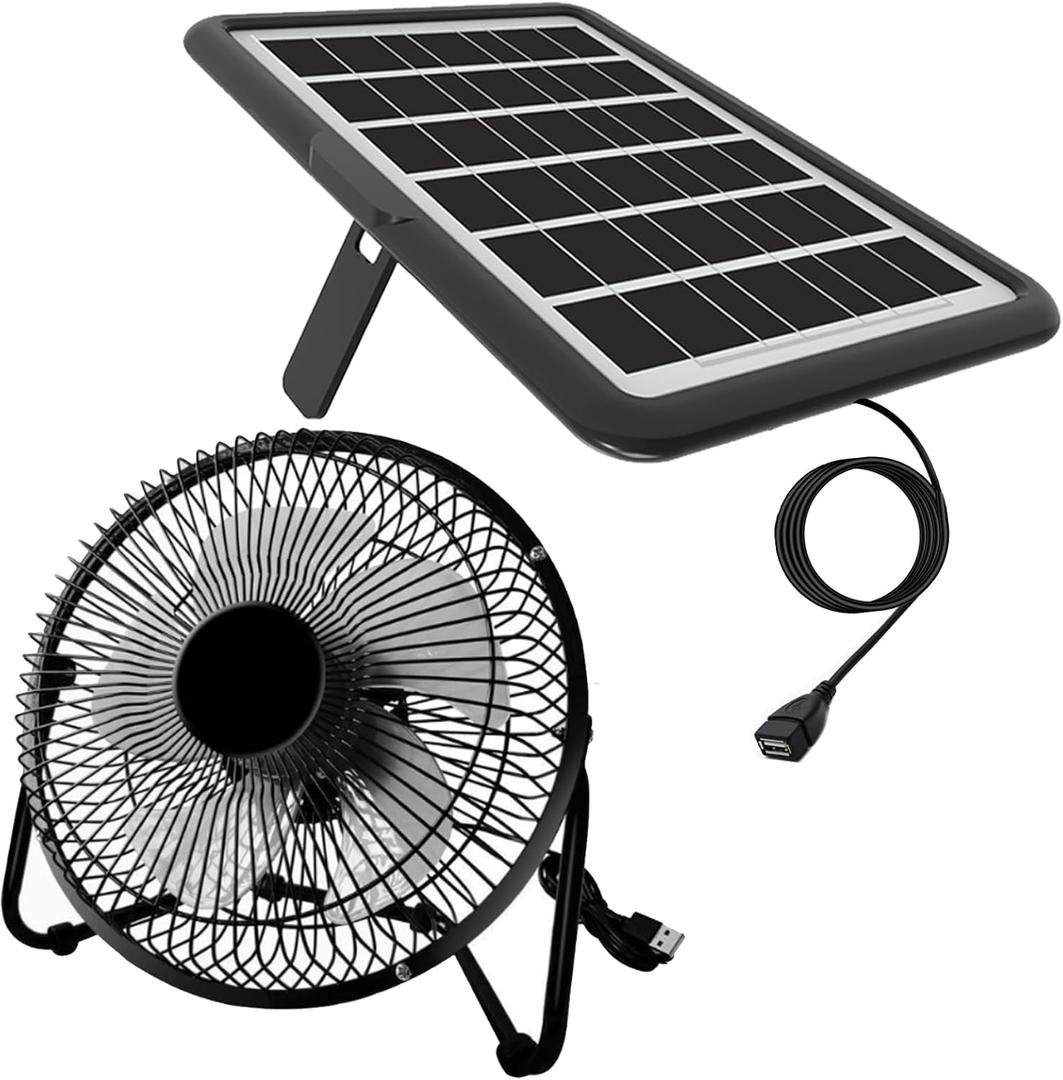Solar Powered Fan, 8 Inch Install-Free, with 18W Portable Solar Panel, Cloudy Days Working Solar Fan for Air Circulation and Cooling in Greenhouse, Chicken Coop, Pet House, Attic, 14ft Long Cable (1PACK)