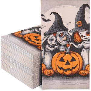 Nervure 200PCS Halloween Paper Napkins - Modern Disposable Witches Pumpkin Halloween Napkins - Paper Hand Towels Decorative Dessert Dinner Hand Napkin for Halloween Party Home Kitchen Bathroom