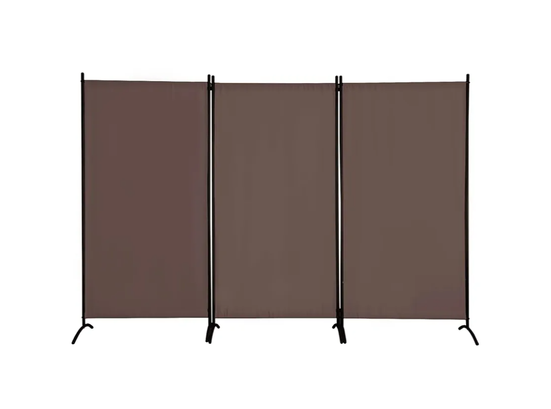 Room Dividers Folding Privacy Screens 4 Panel Partition Screen Steel Frame& Frabic Office Partition for Home Office Dorm Decor Brown