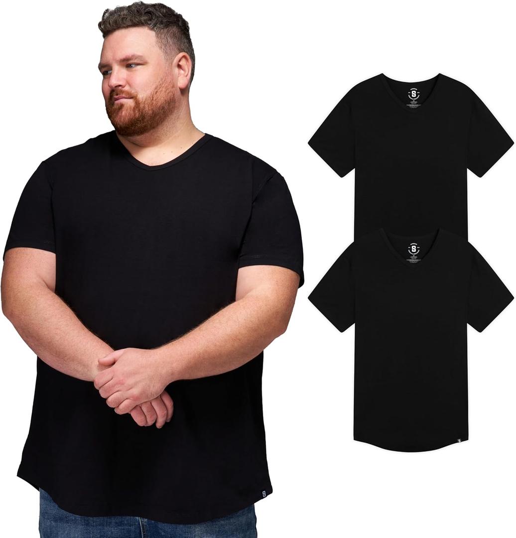 STRONGSIZE V-Neck T-Shirts for Men  Big and Tall Mens Stretch T Shirt (X-Large, 2 Pack Black / Black)
