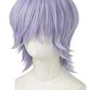 Short Purple Wig Cosplay Costume Wig Anime Halloween Wig (silvery White),9.92 x 7.83 x 1.89 in