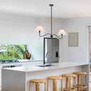Modern Linear Chandelier for Kitchen Island, 2-Light Linear Light Fixture with Off-White Fabric Shade, Rustic Pendant Light for Dining Room