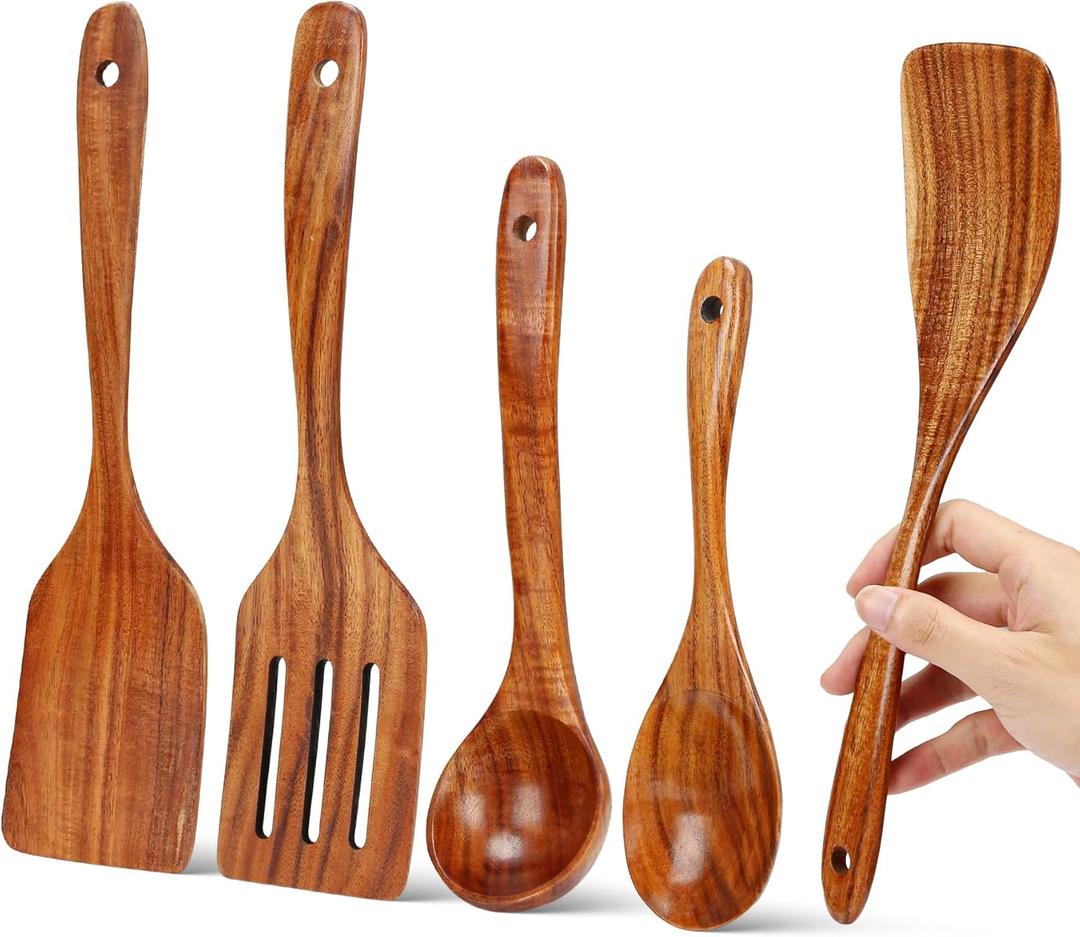 Wooden Spoons for Cooking, Excellent Wooden Kitchen Utensil Set (5pcs)