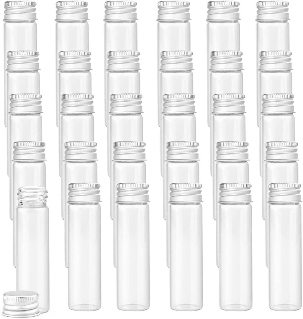 30 Pack 20ml Glass Sealed Bottles Empty Sample Vials Container Clear Tiny Jars Wish Bottle with Aluminum Screw Lid for Liquid DIY Crafts Party Favors Jewelry Beads