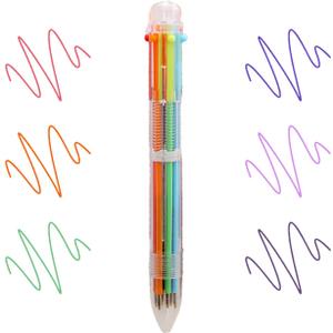Pack of 2 JANEMO pens 10 PCS pens ballpoint office supplies ballpoint pens 0.7mm 6in1 Multicolor Pen 6 Colors Transparent Barrel Ballpoint Pen for Office School Supplies (10)