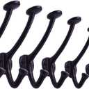 The Metal Magician 6-Pack Cast Iron Wall Mounted Coat Hooks, Vintage Decorative Heavy Duty Black Hooks for Coats, Hats, Purse, Towels, Modern Farmhouse Decorative Hook Set Black