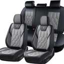 Huidasource Leather Car Seat Covers Full Set, Full Coverage Universal Fit for Most Cars SUVs Trucks, Easy Install with Velcro, Airbag Compatible, Retains Seat Functions & Cupholders, Black & Gray