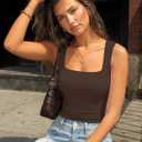 Trendy Queen Double Lined Square Neck Crop Top Women Teen Girls Buttery-Soft Sleeveless Basic Aesthetic Going Out Tank Top (Brown, M)