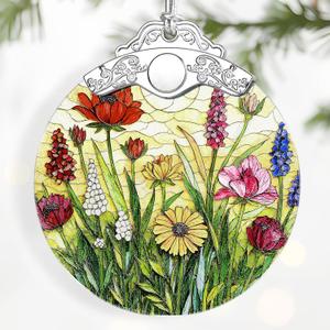 4 x Wildflower Ornament Christmas Decoration & Christmas Ornament; Stained Glass Holiday Decoration (Holiday Present, Bauble Present, Gift Idea, Gift Exchange) | Heirloom Keepsakes
