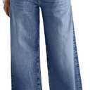 Flamingals Wide Leg Jeans for Women Mid Waist Baggy Stitch Decor Denim Washed Pants Without Belt (XXXL)