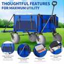 Beach Wagon with Big Wheels for Sand - 450lbs Load Heavy Duty Wagons Carts Foldable with 9" All Terrain Inflatable Tires, Collapsible Beach Cart for Grocery Shopping Garden Sports Camping Outdoor, Black