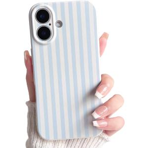 Lovmooful Compatible for iPhone 16 Case Cute Color Striped with Aesthetics Design for Girls Women Soft TPU Shockproof More Protective Girly for iPhone 16 Case-Blue