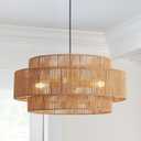 3-Tier Large Rattan Chandeliers, 23.6in Boho Coastal Pendant Lights, Hand Woven Hemp Rope Lighting Fixture, Wicker Hanging Ceiling Lights for Dining Room, Kitchen, Living Room (Q7-Brown)