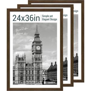 24x36 Poster Frame 3 Pack - Brown Woodgrain, Wood Picture Frame, Wall Gallery Frame - Wall Hanging