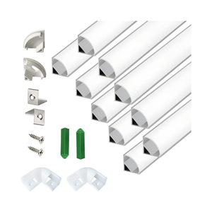 V Shape 6.6FT 200CM LED Strip Aluminum Channel Diffuser, 10-Pack 16x16MM Anodized Silver Track with Curved Milky Cover, Corner Connector and Mounting System