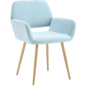 KCC Small Modern Dining Room Arm Chairs 1 Piece, Mid-Century Upholstered Velvet Side Seat Club Guest with Metal Tube Legs for Kitchen, Living Room, Blue (1 PC)