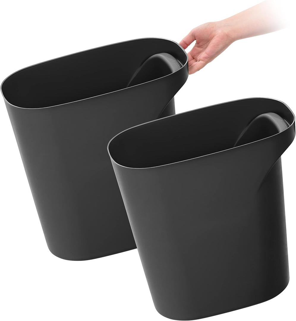IRIS USA Small Trash Can Wastebasket with Handle, 6 Gallon / 24 Quart, 2-Pack, for Bathroom, Office, Bedroom, Under Sink, Kitchen, Garbage - Black