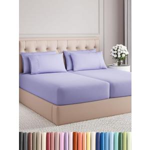 Split King Bed Sheet Set - 7 Piece Split King Bed Sheet Set - Soft Hotel Luxury Bedding - Cooling, Comfy & Breathable - 1 Flat & 1 Fitted & 4 Pillowcases with Deep Pockets - Wrinkle Free - Lavender