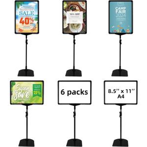 Sign Holder Stand,Sign Stand for Display,Adjustable Sign Holders For Table Top,Table Sign Holders 8.5 x 11,6 Packs,Black, 6pcs
