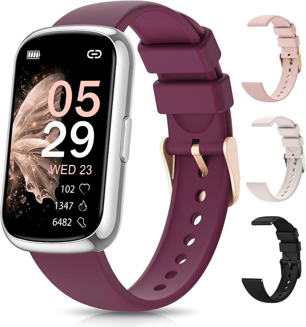 Sanorum Women's Smartwatch, 1.47 Inch Fitness Watch, Heart Rate Monitor, SpO2 Sleep Monitor, 24 Sports Modes, Activity Tracker, 4 Watch Straps, Menstrual Cycle, Pedometer Sports Watch, Waterproof IP68