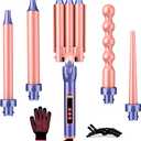 Brightup Curling Iron, 3 Barrel Hair Curler Beach Waver All in One Curling Wand with Interchangeable Ceramic Barrels and Heat Protective Glove, LCD Display, Instant Heating, Temperature Adjustment
