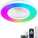 24" Low Profile Ceiling Fans with Lights, Bladeless Ceiling Fan, with with Alexa, Remote/APP/Voice Control, Enclosed Flush Mount RGB Ceiling Fan Dimmable Color Changing LED Ambient (White & RGBMG)