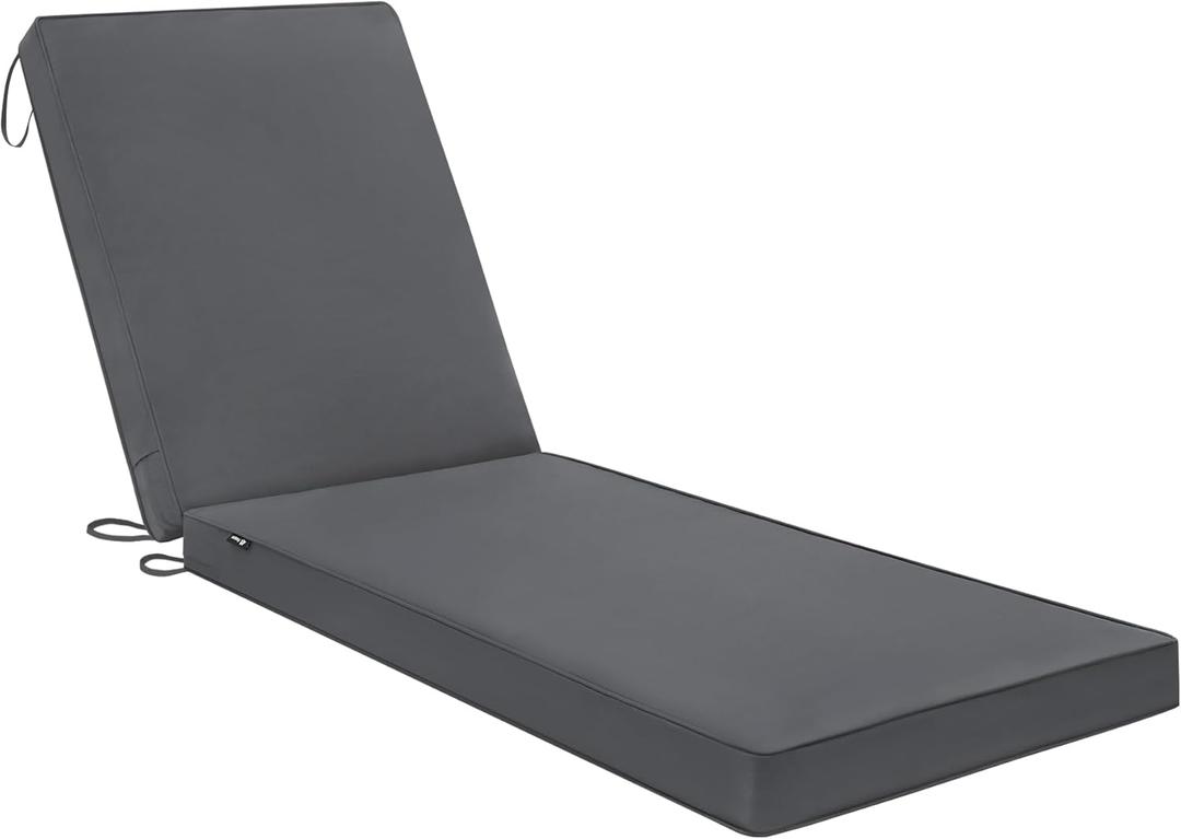 Favoyard Chaise Lounge Cushions Outdoor 72 x 21 x3 Inch Waterproof & 3-Year Fade Resistant Outdoor Lounge Chair Cushions with Removable Cover, Ties and Hidden Zipper for Patio Pool Lounge Chairs (Dark Gray)