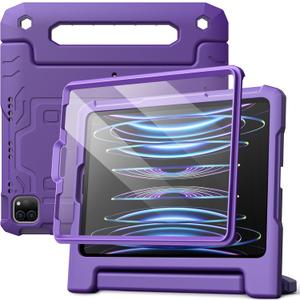 JETech Kids Case for iPad Pro 11 Inch (2022/2021/2020/2018 Model), iPad Air 5/4 (10.9-Inch) with Built-in Screen Protector, Shockproof Full-Body Handle Stand Tablet Protective Cover (Deep Purple)