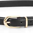 JASGOOD Womens Skinny Leather Belt Ladies Thin Faux Leather Belt with Gold/Silver Buckle for Jeans Dress Pants Fit Waist Size 26-30 inch