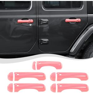 Door Handle Cover & Tailgate Handle Cover Inserts Exterior Accessories Fit for 2018-2025 Jeep Wrangler JL JLU 2/4 Door(Pink)