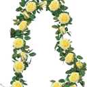 U'Artlines 3 Pack Artificial Yellow Rose Vines Floral Garlands Total 19.5 Ft Fake Vine Silk Flower Garland for Indoor Outdoor Home Wedding Arch Garden Wall Decoration (Set of 3)