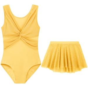 DAXIANG Toddler Ballet Leotards for Girls Dance Leotards with Shiny Skirt Gymnastic Outfit Dress Classic Sleveless Yellow 3T 4T