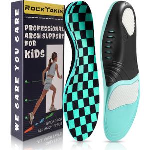 ROCKTAKIN Kids Arch Support Shoe Insoles, Plantar Fasciitis Orthotics Inserts Strong Support for Children's High Arch, Flatfoot Pain Relief, Posture Improve (4.5-5.5 Big Kid (24 CM), Blue)