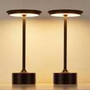 PUSU Rechargeable Table Lamps Set of 2, Black Cordless LED 4000mAh Battery Desk Lamp, Stepless Dimming & 3 Color 2700K-6000K, Portable Lamp for Bedroom, Living Room, Restaurant, Outdoor, Night Light