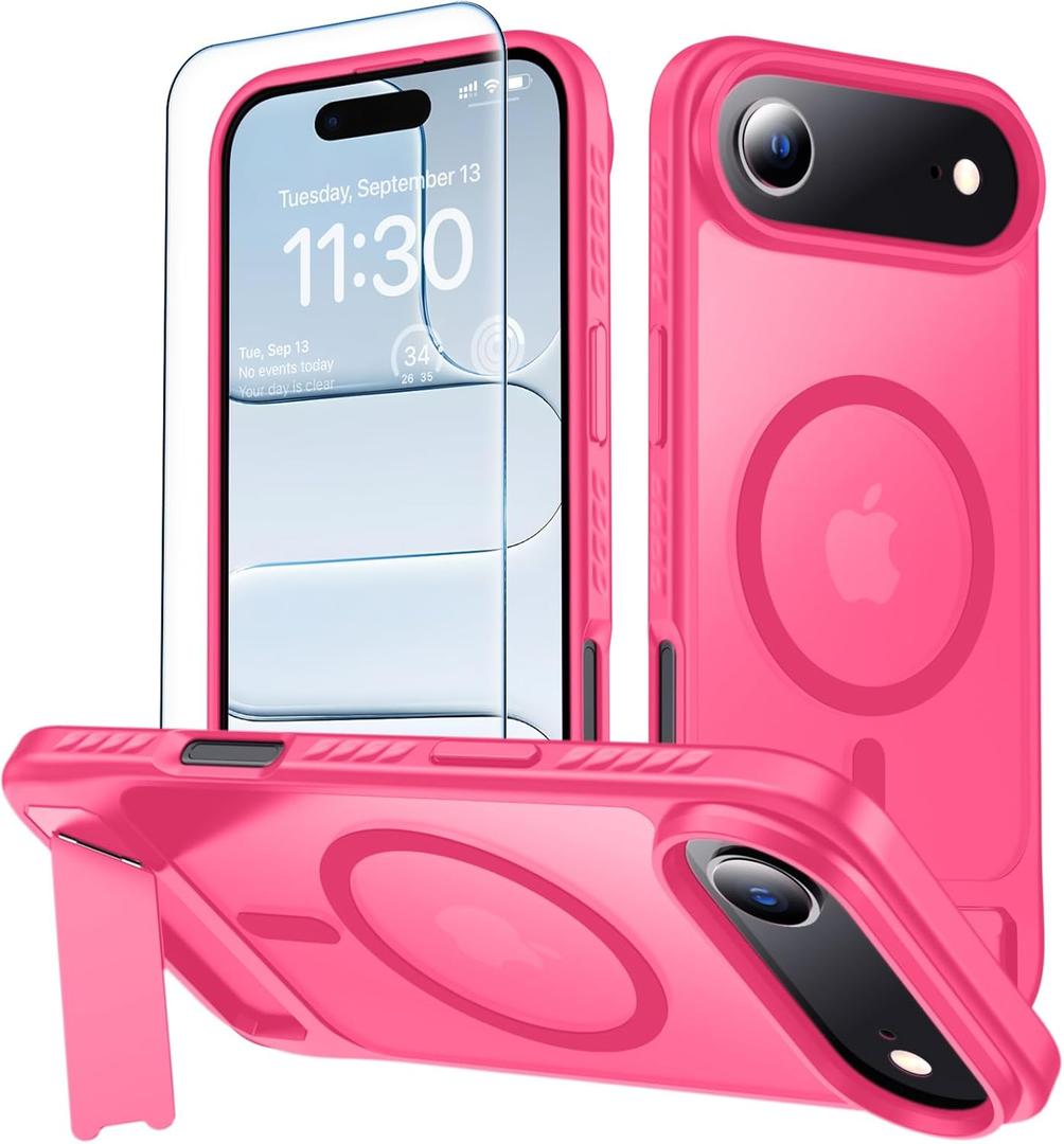 5 x MOZOTER for iPhone Air Case with Kickstand,[Compatible with MagSafe] [12FT Military Grade Protection] Slim Translucent Matte Shockproof Phone Case,6.5",Rosered