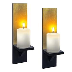Wall Candle Sconces Set of Two, Wash Wood Wall Candle Holder Decor, Farmhouse Wooden Candle Holder Decor for Fireplace, Hallway, Living Room, Bedroom