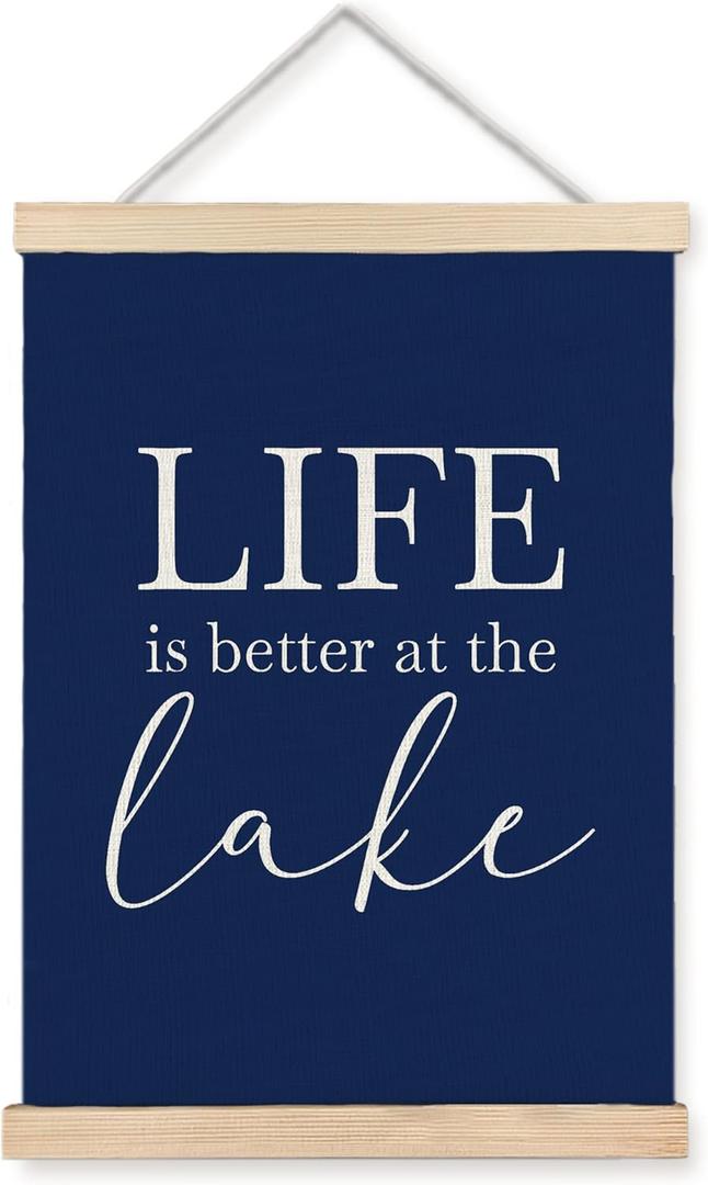 Ignytiger Navy Blue Summer Lake House Wall Art Decor, Life is Better at the Lake, 12x16 Inch