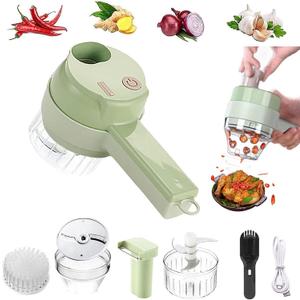 4 in 1 Handheld Electric Vegetable Cutter Set, Multifunctional Mini Electric Grinder Garlic Mud Masher Chopper, Portable Food Processor with Brush, for Garlic Chili Onion Ginger Celery Meat