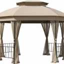 Garden Winds Reinforced RipLock 350 Replacement Canopy Top Cover Compatible with Jefferies 10 x 12 Gazebo Model A101013211 - Beige