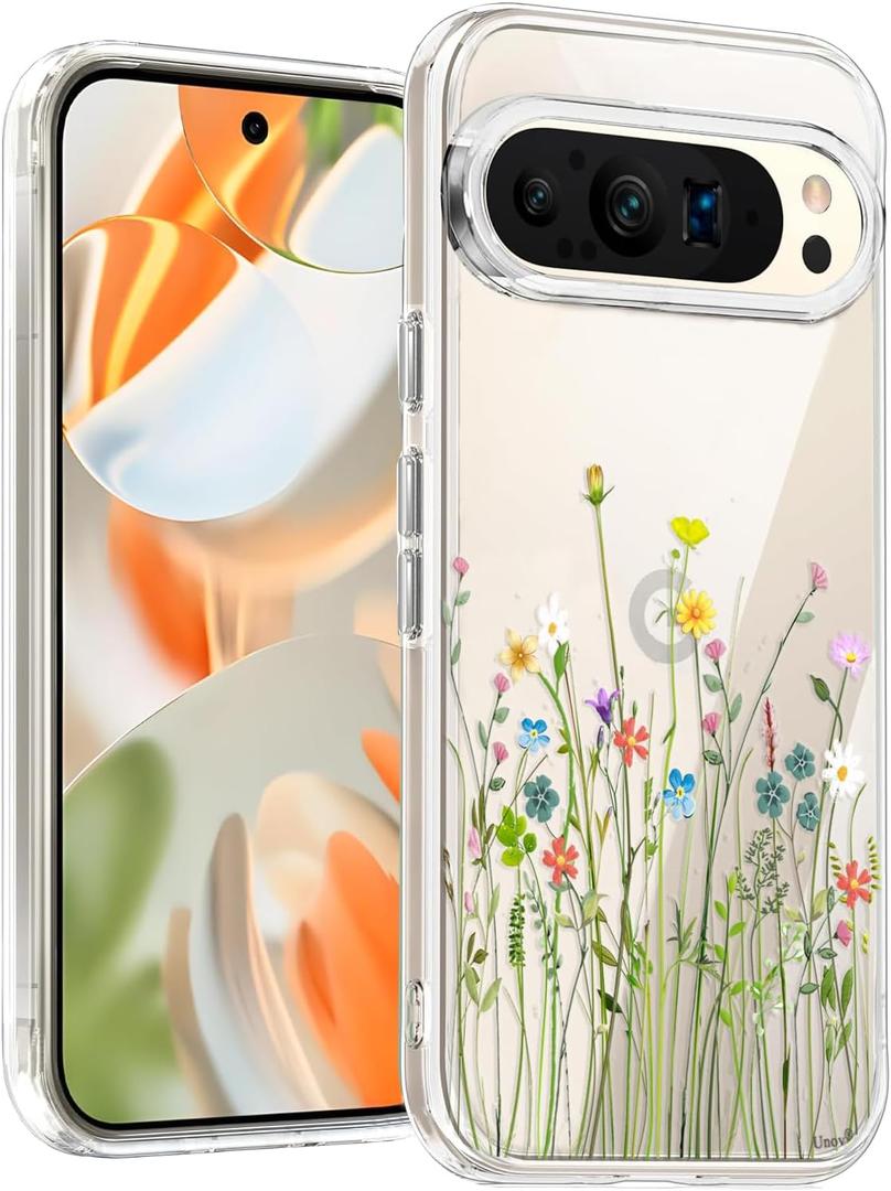 Unov Case Compatible with Pixel 9 Pro XL Case Clear with Design Soft TPU Shock Absorption Slim Embossed Pattern Protective Back Cover (Flower Bouquet)