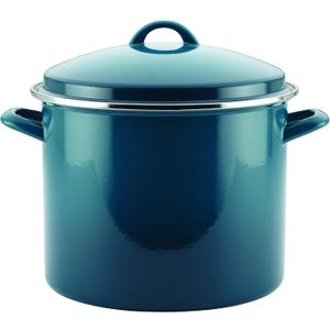 Rachael Ray Enamel on Steel Stock Pot/Stockpot with Lid, 12 Quart, Marine Blue