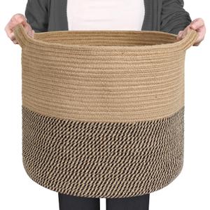MEGASKET Large Wicker Storage Basket, 16" x 14" Woven Baskets for Storage, Blanket Storage for Living Room, Big Round Wicker Bin for Laundry, Pillows, Towels, Shoes, Dog Kids Toy Box, Home Decor