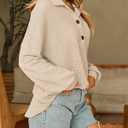 Women Waffle Knit Tops Henley Shirts Long Sleeve V Neck Solid Color Casual Tunic (Large, Apricot)