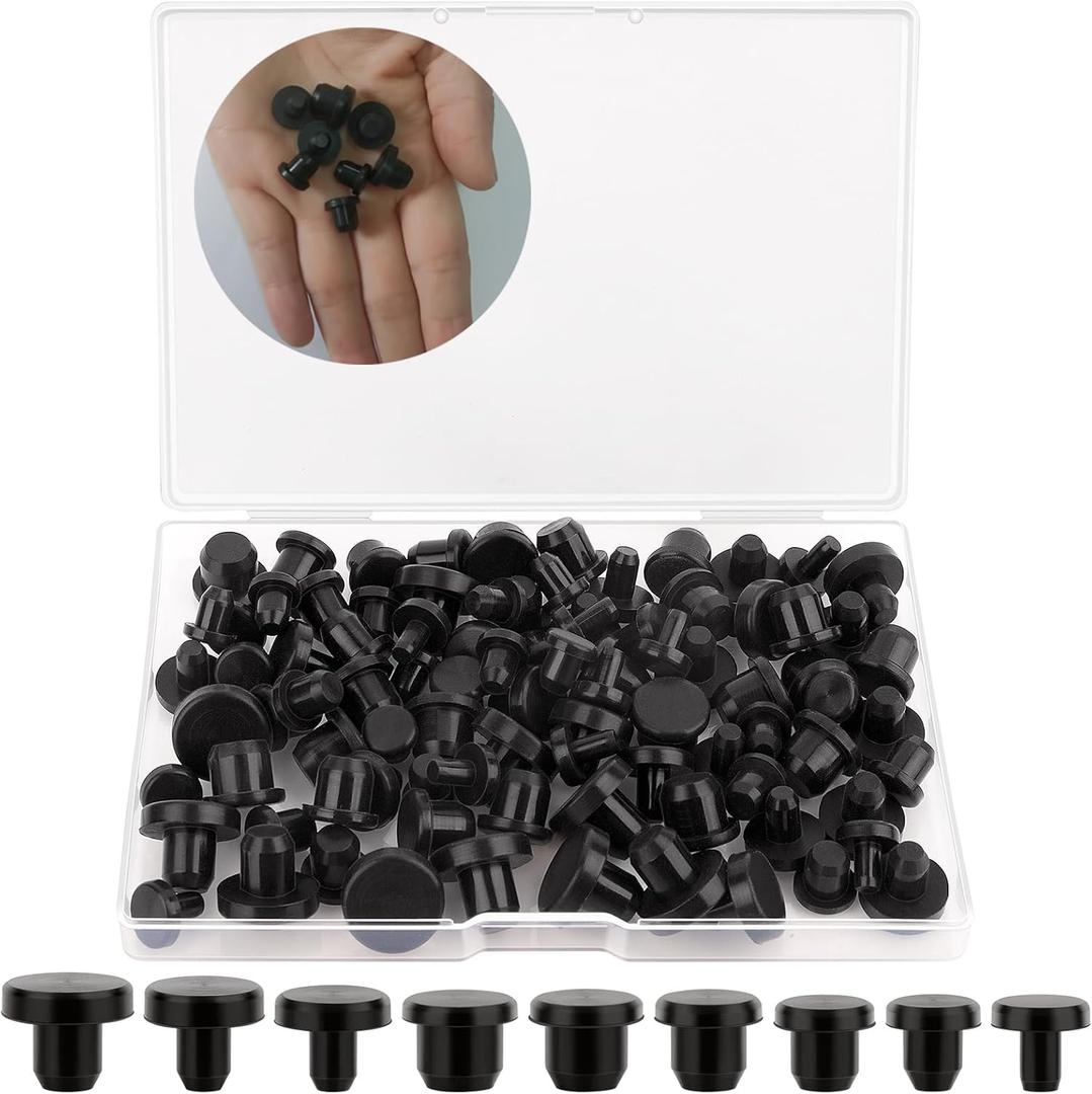90 Pcs Silicone Rubber Hole Plugs - Assorted Sizes 4-9.5mm, Durable Round Rubber Stopper Plugs for Holes, Waterproof Black Silicone Plugs Set for Bottles, Pipes, and Test Tubes (90)