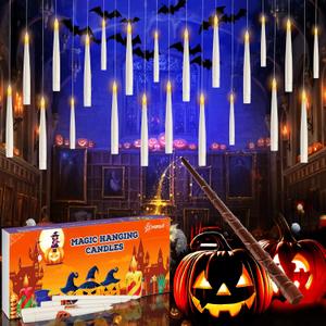 Floating Candles with Wand Remote, 20 Pcs Magic Halloween Hanging Candles, Flickering Warmer Light Flameless LED Candles with DIY Sticker, Battery Operated Halloween Decorations Gifts Indoor (20)