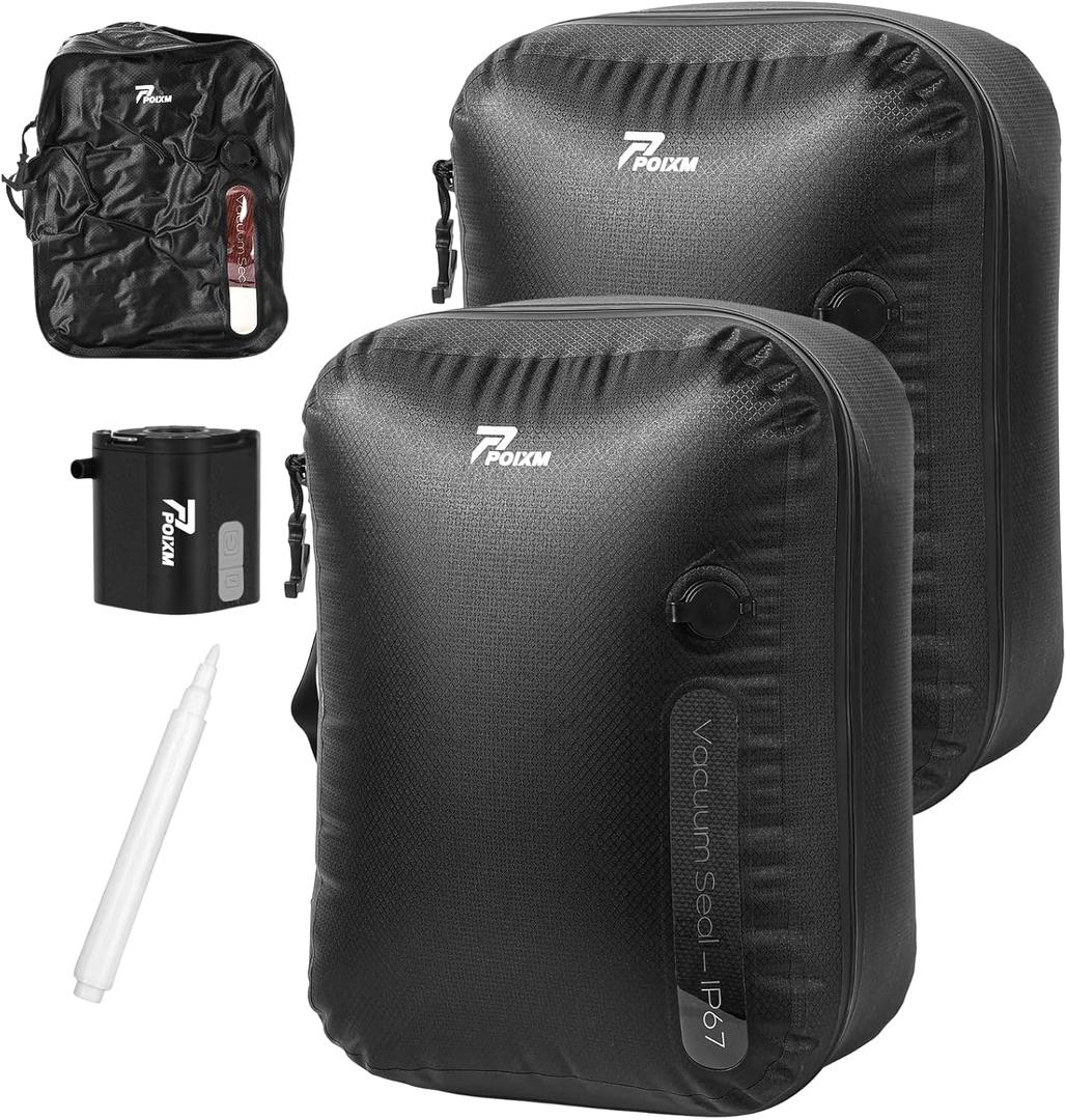 Vacuum Bags for Travel with Wireless Pump, 180 Open Zipper, IP67 Waterproof, Reusable Space Saver Compression Bags for Backpack, Suitcase, Home Storage(2 Pack + Pump) (Small)