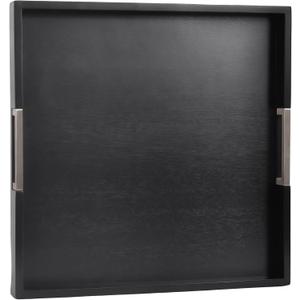 Joy&Grace Large Square Ottoman Tray for Living Room and Coffee Table Decorative Wood Serving Tray with Handles for Breakfast in Bed, Dinner Food TV (Black, 22" x 22" x 2")