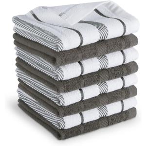 KitchenAid Albany Dishcloth 8 Pack Set, Charcoal Grey/White, 12"x12" (Small)