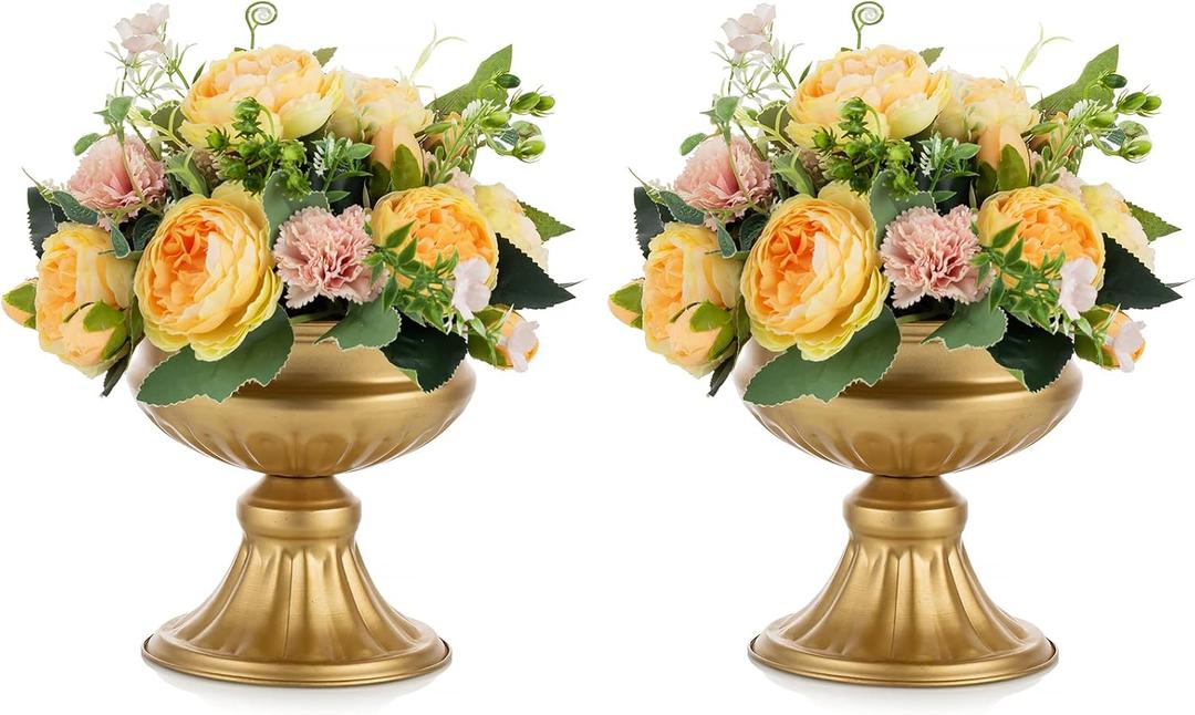 Nuptio Gold Vases for Centerpieces Wedding - 2 Pcs 6.5in Height Metal Urn Planter for Tables - Trumpet Vase for Party Decoration Nuptio Gold Vases for Centerpieces Wedding - 2 Pcs 6.5in Height Metal Urn Planter for Tables - Trumpet Vase for Party Decoration