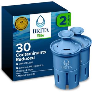 Brita Filter Replacements for Water Pitchers and Dispensers, Elite, NSF Certified to Remove 99% of Lead, 2 Count, Blue
